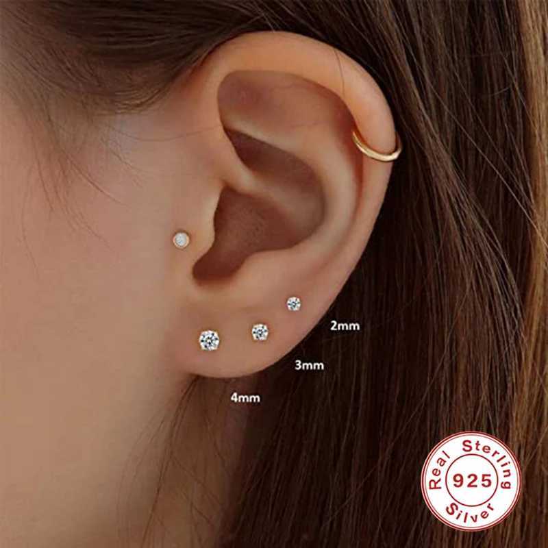 3pcs/set Bling Zircon Earrings 925 Sterling Silver Cute Mini Heart Star Stud Earrings Ear Bone Earlobe Piercing Jewelry XJ250718