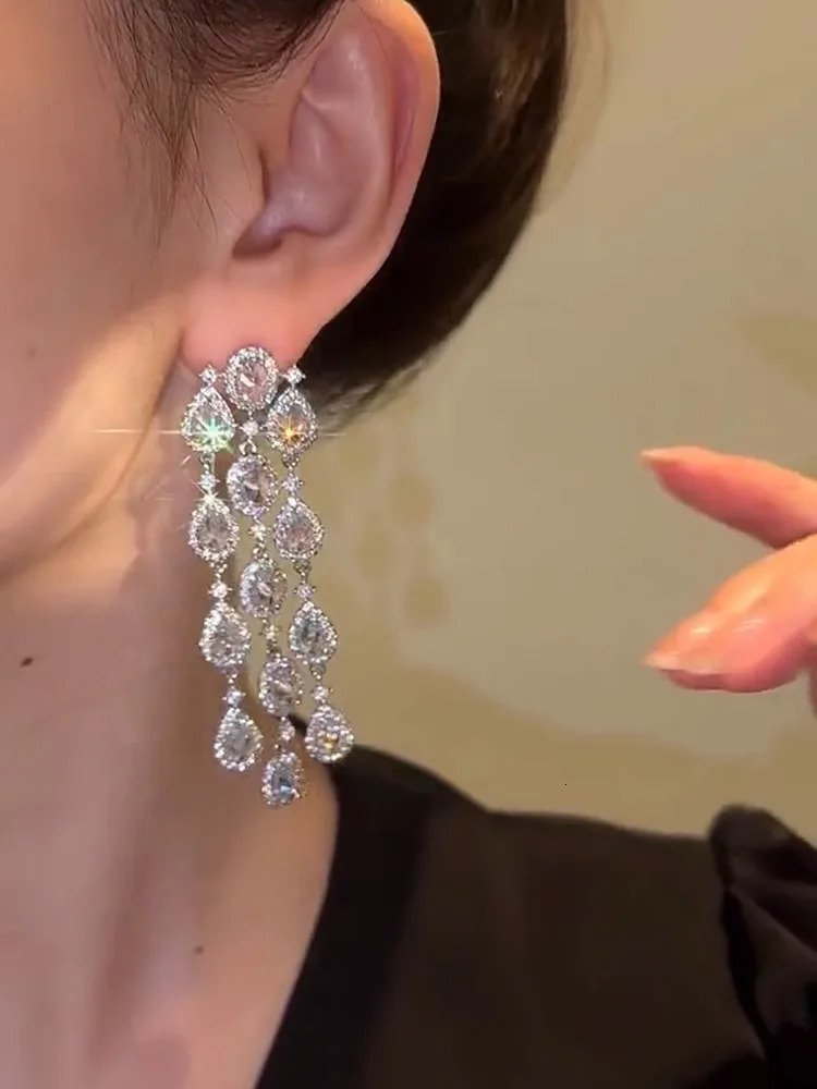 High-end zircon tassel earrings 250716