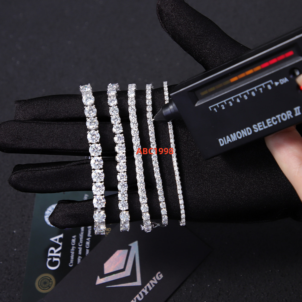 2mm to 6.5mm Moissanite Tennis Diamond Chain 925 Silver Gold Plated Fine Jewelry Bracelet VVS Moissanite Tennis Chain Men Women