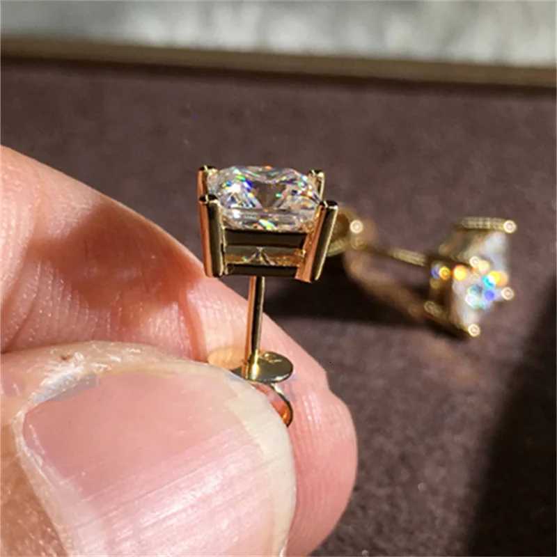 4/5/6/7/8MM Square Stud Earrings for Women Men Silver Gold Color Princess Cut Zircon Ear Bone Studs Daily Party Jewelry XJ250718