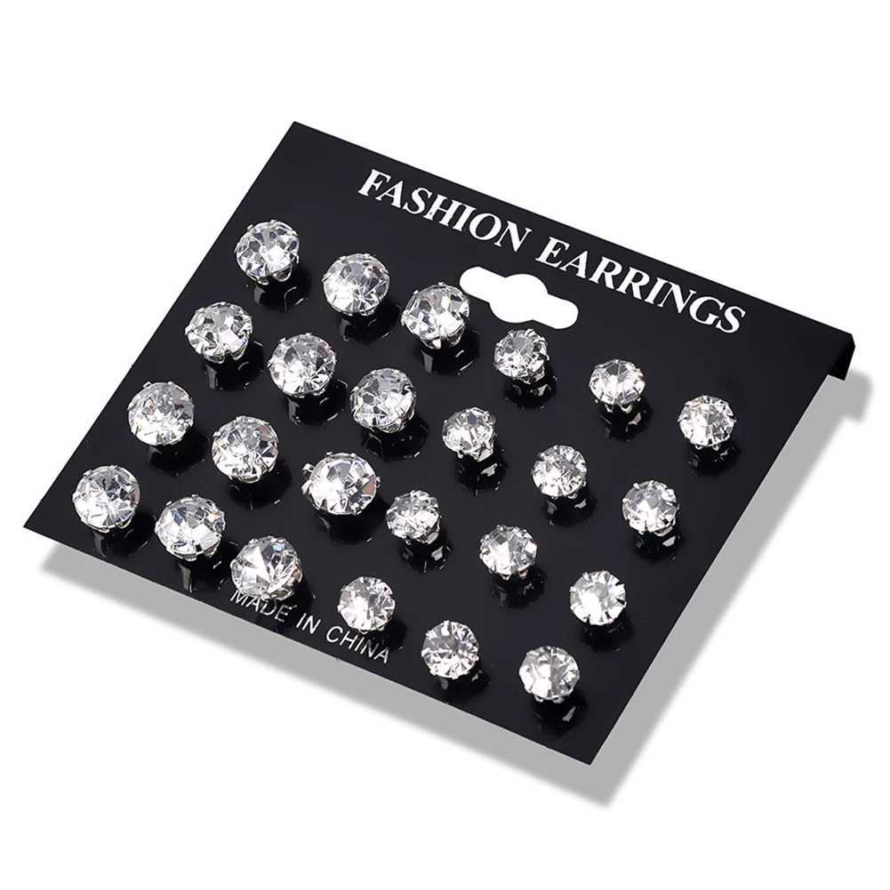 6/12 Pair Mixed Size White Black Color Cubic Zircon Stud Earrings SET Shiny Crystal Ear Studs for Men Women Punk Party Jewelry XJ250718