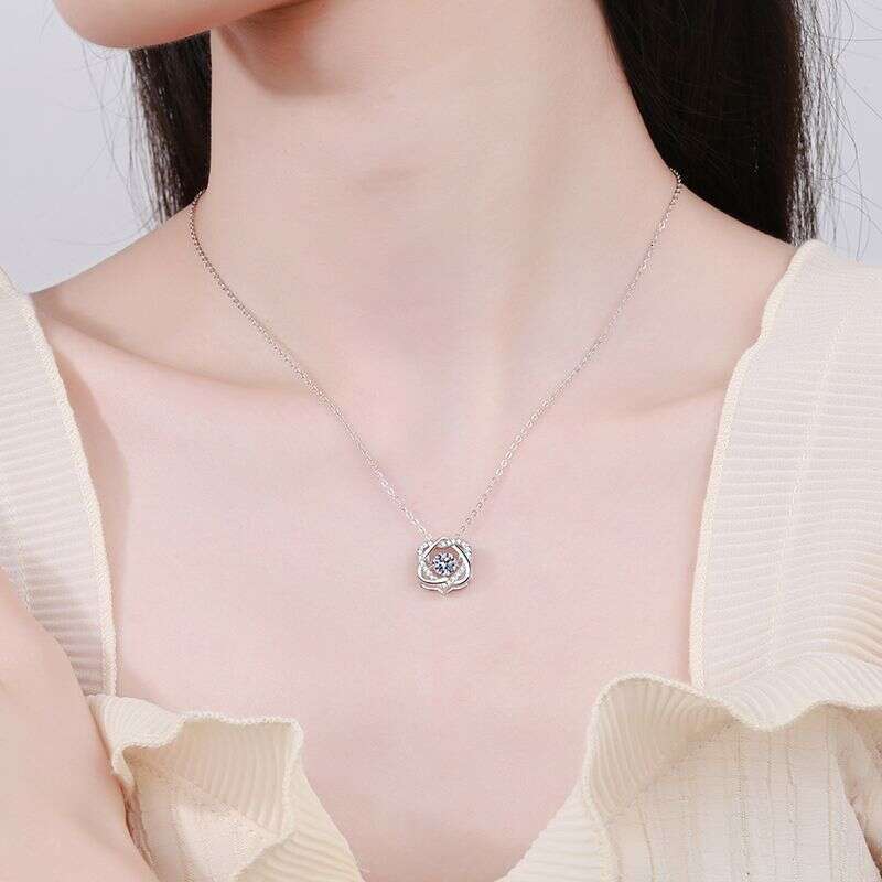 S Sier Hexagram Dynamic Pendant Fashion Heartbeat Clavicle Chain Moissanite Necklace for Women f8a