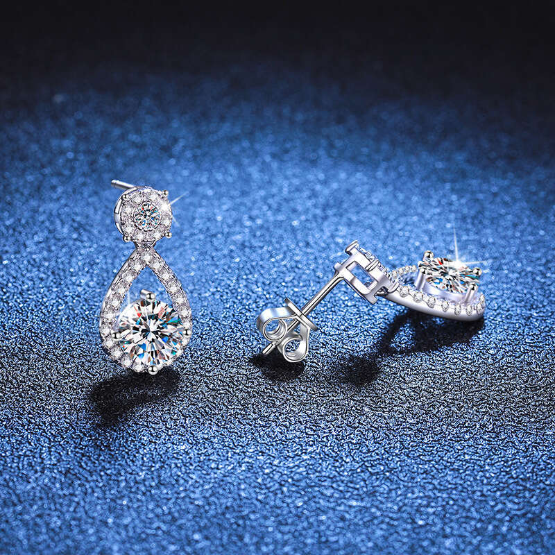 Live S Pure Sier for Women Geometric Korean Style Water Drop D Color 1 Carat Moissanite Earrings 5af