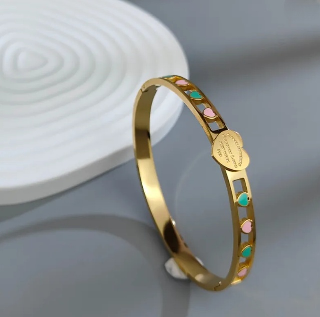 Men Bangle Stainless Steel Bracelet Women Colorful Heart Oil Drop Cuff Bangles Bracelets Fashion Jewelry Birthday Hand Decoration Gifts