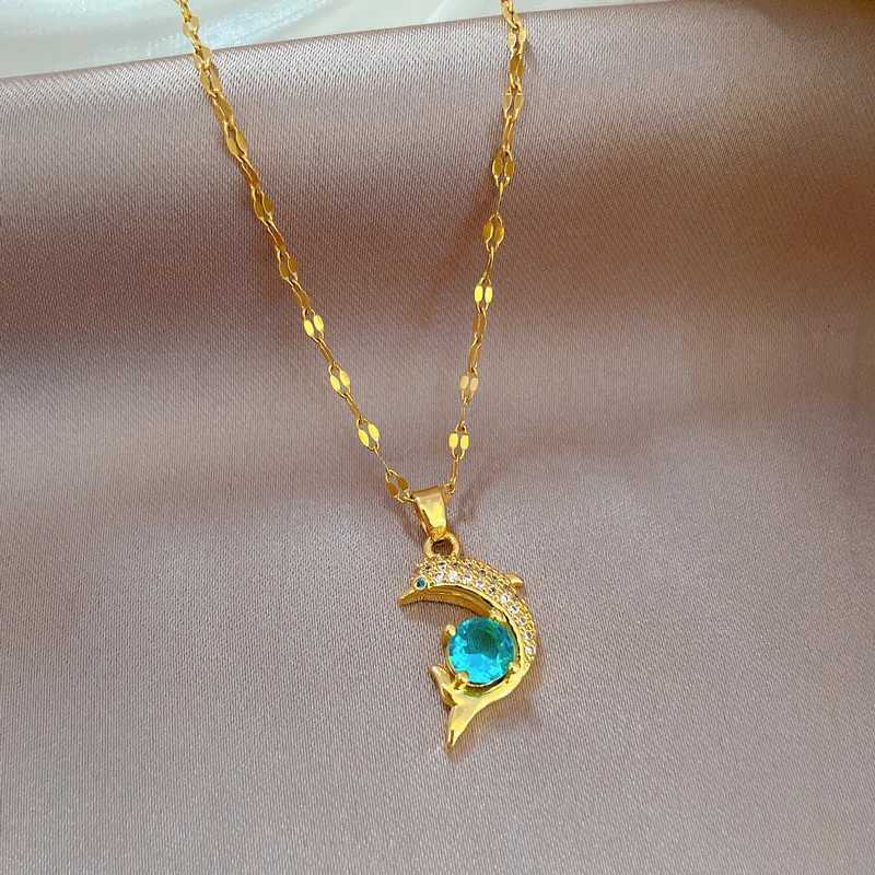 Exquisite Fashionable and Cute Micro-bedded Dolphin Stainless Steel Necklace IC and Versatile Clavic Chain W250718