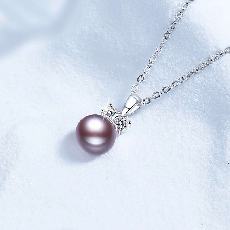 Moissanite Princess Diana Imperial Purple Natural Freshwater Pearl Pendant Sterling Sier Necklace d83