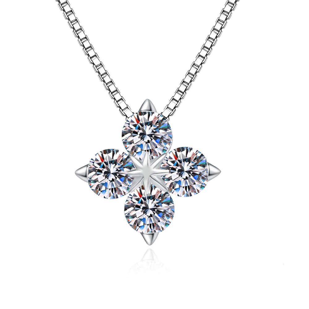 D Color Moissanite S Sier Necklace Women Lucky Four-leaf Clover Clavicle Chain Ins Style High-end Feel fcb