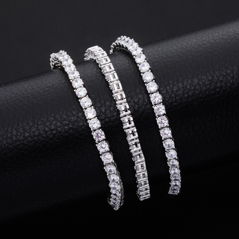 Luxury Iced out Studded Tennis Chain 3-5mm with Spring Clasp Hip Hop Unisex Trendy Bracelet High Quality