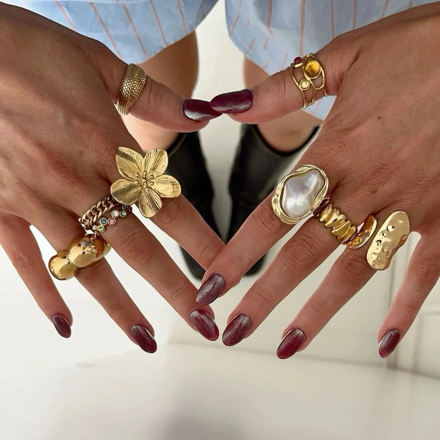 Uworld Fashion Pearl Stainless Steel Gold Color Ring for Women Engagement Party Gift Temperament Jewelry 2024 250716