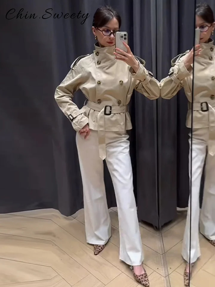 Fashion Lace Up Ruched Trench Coat Women Solid Loose Lapel Full Sleeve Jackets Female 2025 Spring Summer Lady Commute Coats 250716