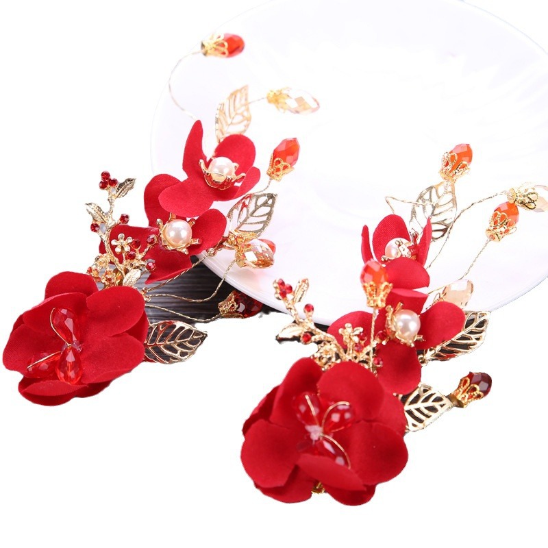 Korean bridal headdress Chinese red butterfly hair accessories new wedding accessories bridal jewelry three-piece suit