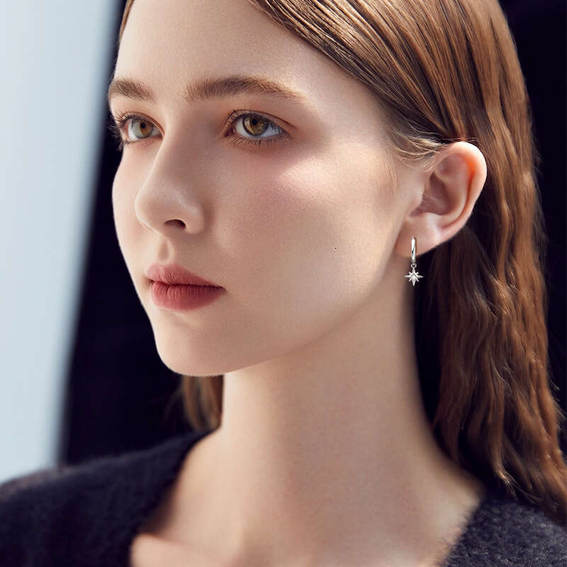 TikTok Iuencer Live Fashion Hexagram Pure Sier Gold Plated Starry Sky Earrings Versatile High-end Feel