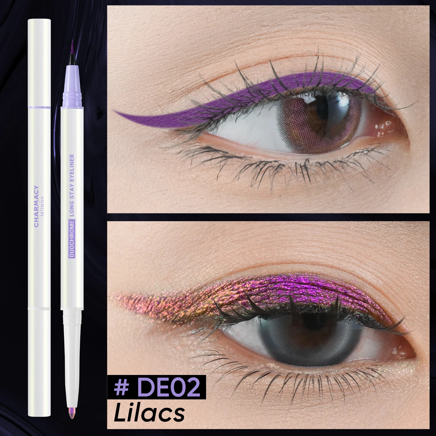 CHARMACY 2 in 1 Duochrome Eyeliner Gel Pencil Double Head Waterproof Eye Liner Long Lasting Cruelty-free Multichrome Eye Makeup 250716