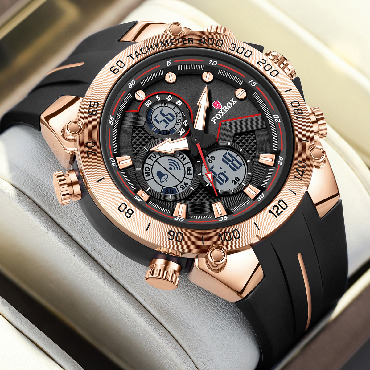 LIGE Men's Quartz Electronic Dual Display Watch Multifunctional Electronic Watch Chronograph Alarm Clock Weekly and Monthly Display 24 Hours Stud