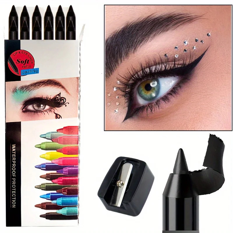 12pcs eyeliner eyeshadow pencil Universal send a pencil sharpener waterproof 250716