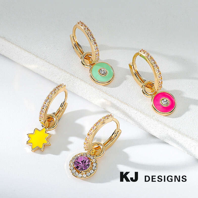 Kenjie Designer Oil Drop Dia-Encrusted Geometric Hoop Earrings Set for Women Summer Style