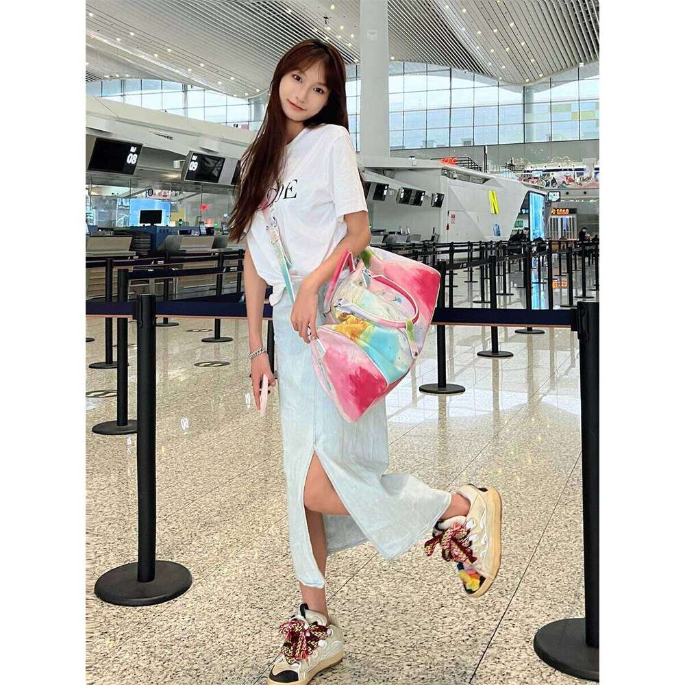 Oil Painting Travel For Women New Model Carry On Luggage Large Soft Leather Gym Bag Rendering Graffiti Handbag