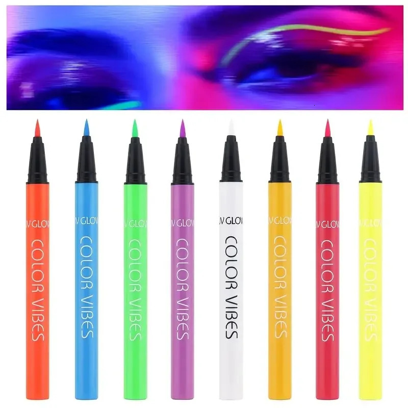 UV GLOW Vibrant 8pcs Fluorescent Eyeliner Pencil SetMatte Glow Waterproof Sweatproof Quick-Dry for Chrismas Haloween Party 250716