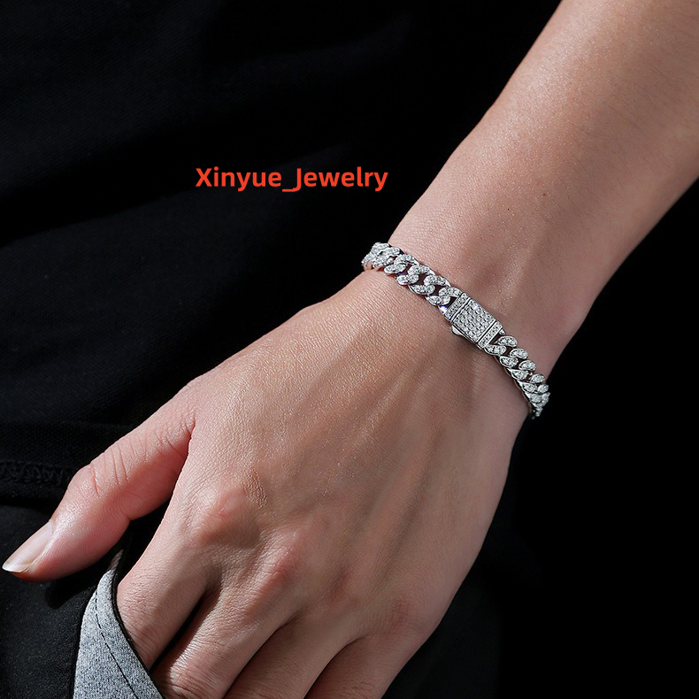 Pass Diamond Tester 8mm 925 Sterling Silver White Gold Plating Set 3ct VVS Moissanite Diamonds Cuban Link Bracelets for Men