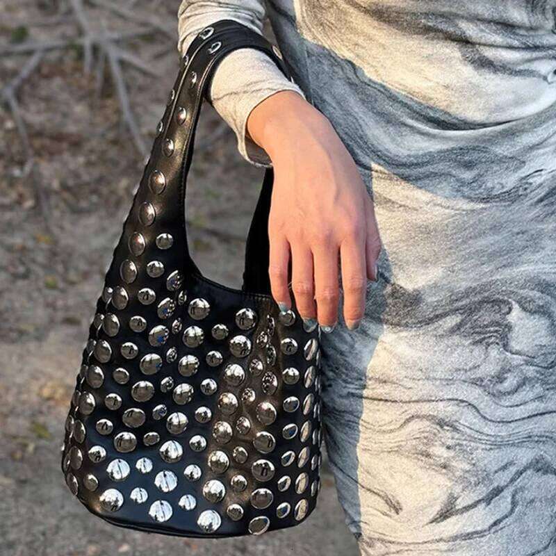 2025 New Rivet Women's Fashion Shoulder y2k Commuting Bucket Armpit Bag Handbag