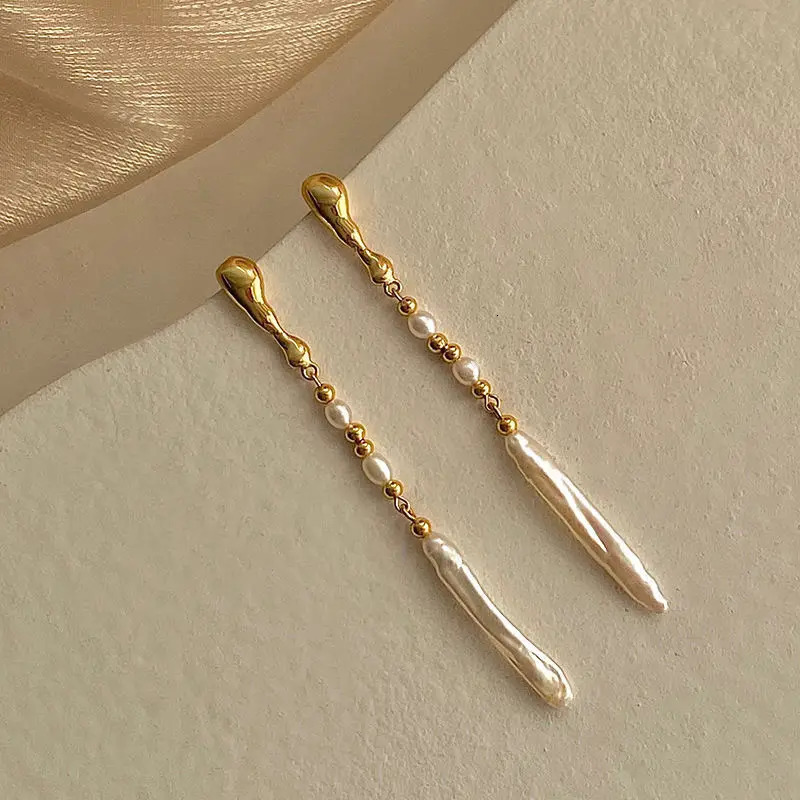 Arrival 100% Natural Freshwater Pearl 14K Gold Filled Ladies Tassels Stud Earrings Jewelry For Women Anti Allergy 250716