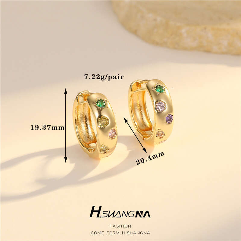 Light Vintage Inlaid Colorful Zircon for Women High-End Niche Style Geometric Round Earrings