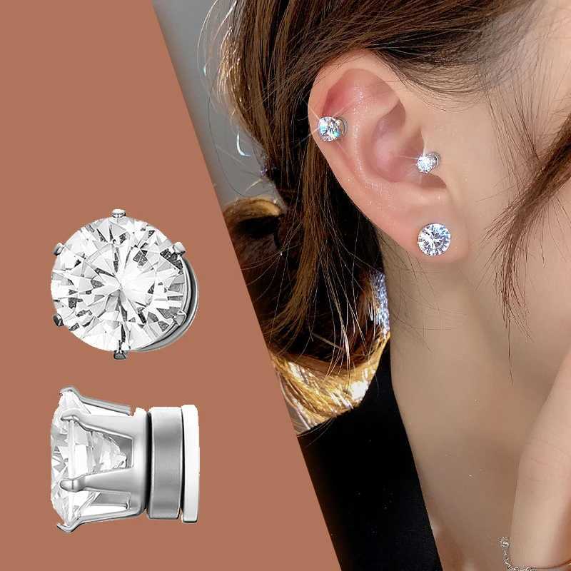 1 Pair Crystal Strong Magnetic Ear Stud Clip Earrings for Men Women Punk Round Zircon Magnet Earrings Non Piercing Jewelry Gift XJ250718