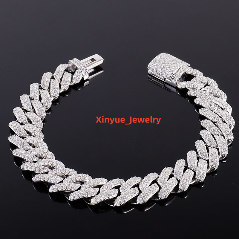 Hip Hop Jewelry Moissanite GRA Certification Bracelet 8mm S925 Silver VVS Moissanite Iced Out Diamond Cuban Link Bracelet