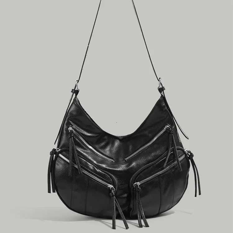 Vintage Large Capacity Soft Leather Motorcycle Bag Mens 2025 New High-End Feel Multi-Pocket Single Shoulder Slant Cross Bag Y250718