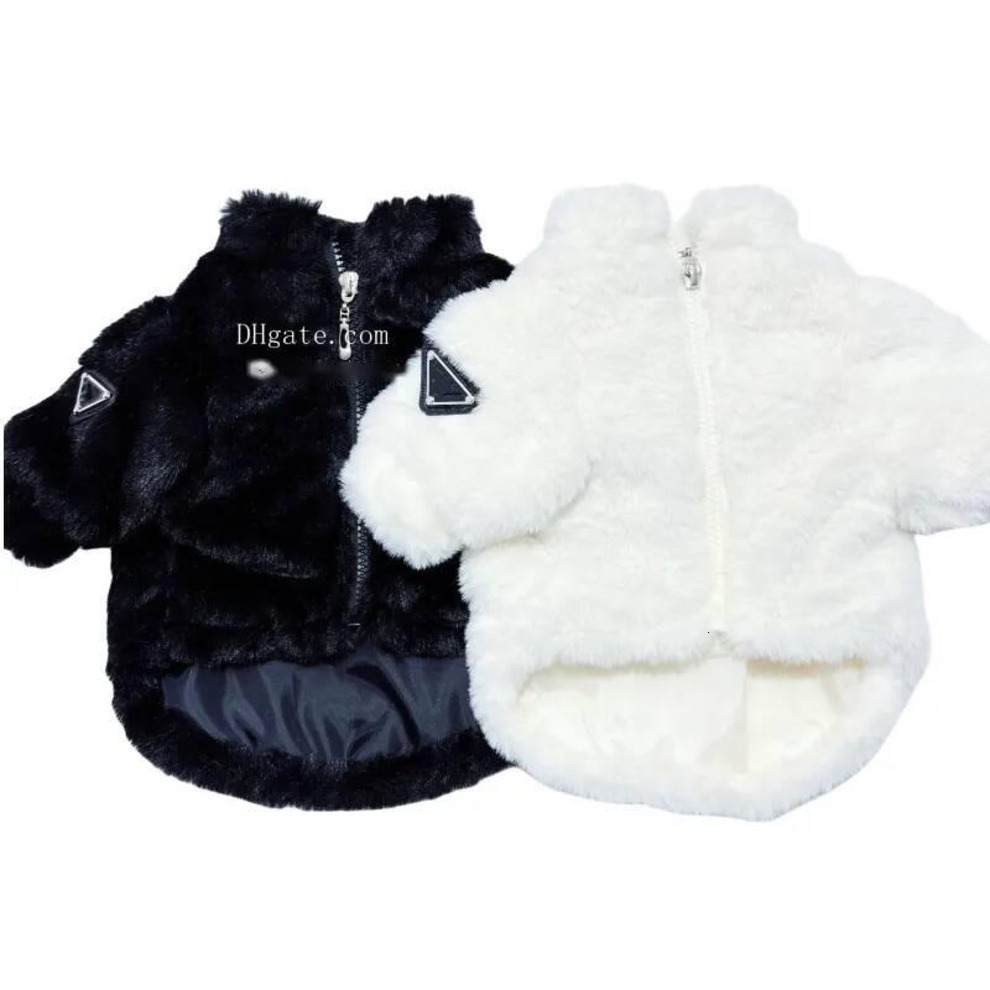 Designer Clothes Brand Apparel with Classic Triangle Metal Plaque Luxurious Faux Fur Dog Coats Warm Soft Pet Jackets Winter Sweater for Small Medium D