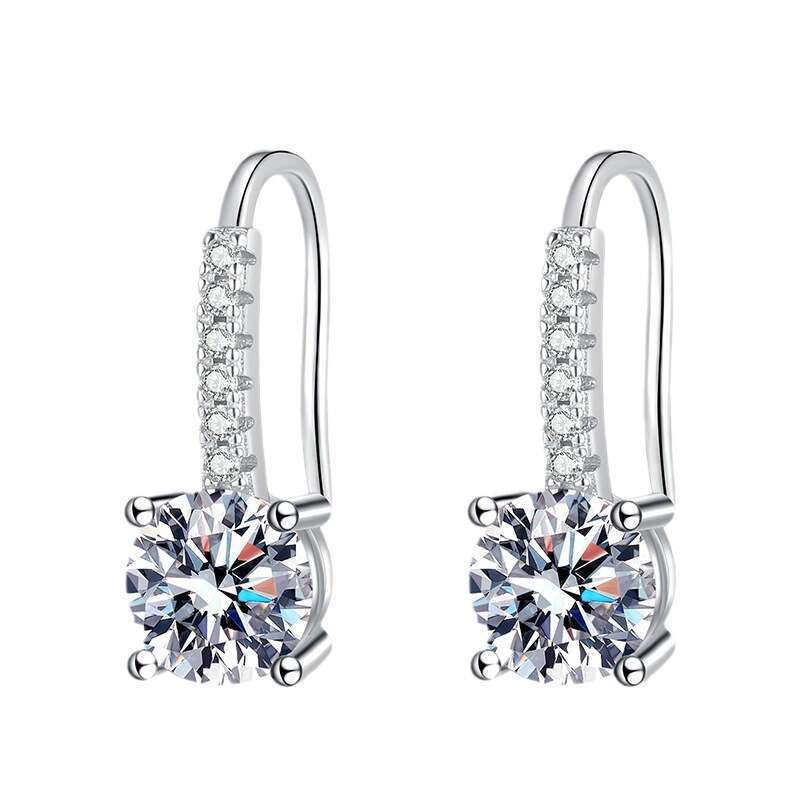 S Pure Sier French Four-Prong Moissanite Dia D Color 1 Carat Earrings Elegant Simple Ear Hooks cc3