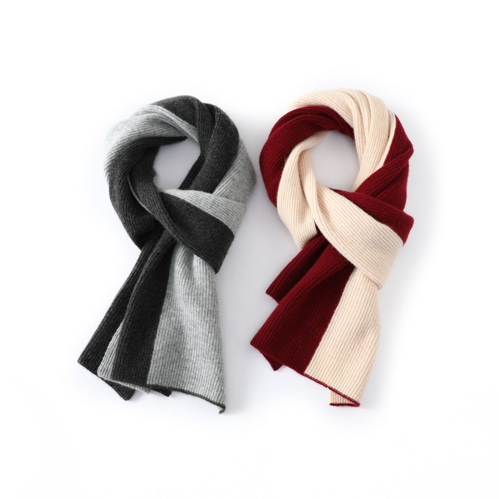 K1401 100% pure wool fashion color matching knitted scarf for men and women long wool neck scarf for winter warmth and versatile