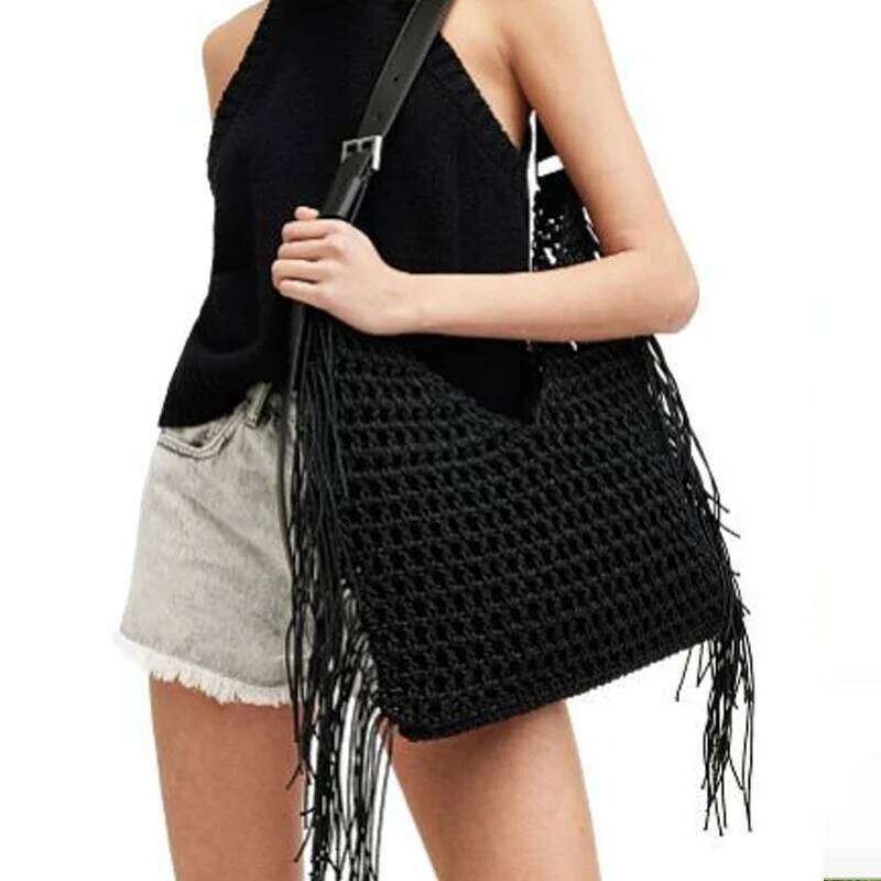 2025 New Tassel Fashion Hand Woven Beach Commuter Women's Shoulder Versatile Large Capacity Tote Bag