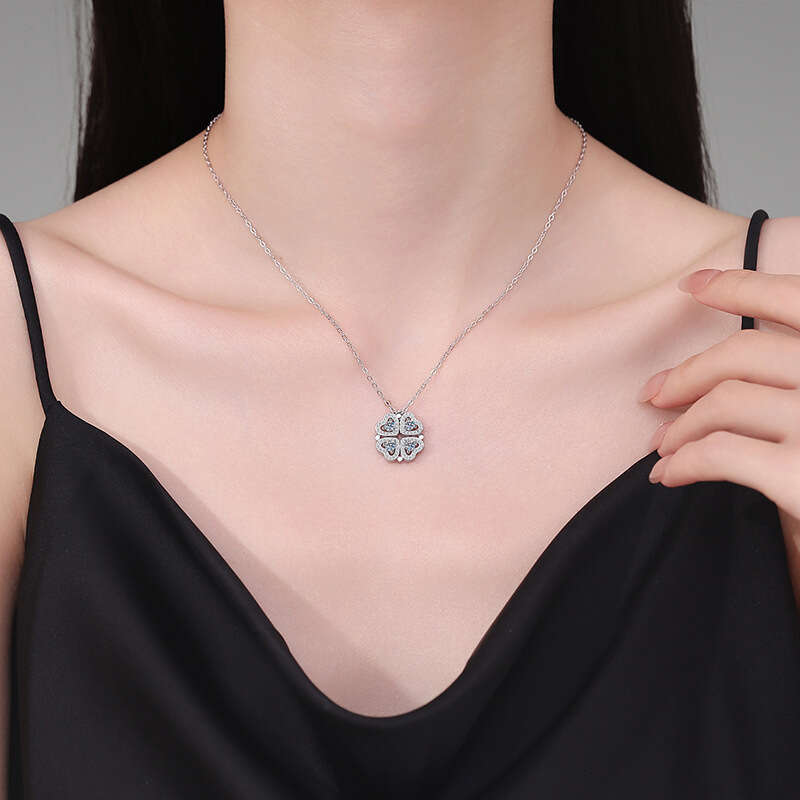 High-Quality S Pure Sier with Pendant Double-Wear Four-Leaf Clover D Color Moissanite Necklace edf