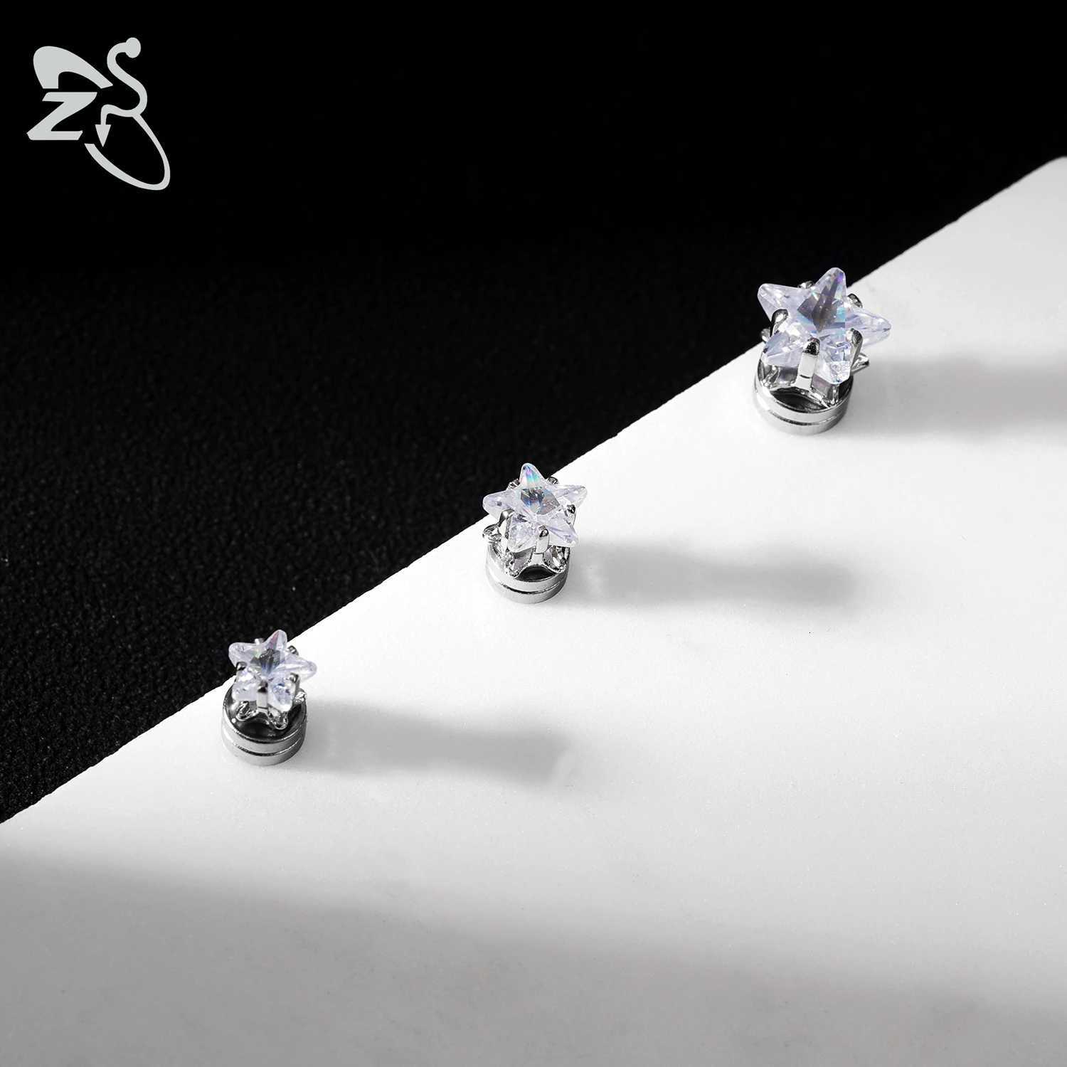 1 Piece Magnetic Clip-on Earrings Star Heart Shape CZ Crystal Ear Clip No Piercing Ear Stud No Pierced Earring Jewelry 4-8MMXJ250718