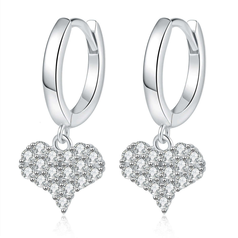 Hot Selling Moissanite Sterling Sier Fashionable Sweet Heart Drop Ins Niche Versatile Earrings 654