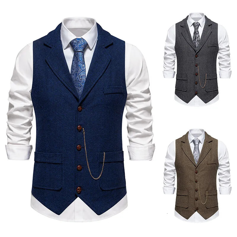 Autumn Mens Herringbone Stitched Satin Inner Vest Business Casual Formal Suit Pocket Double Breasted 250707