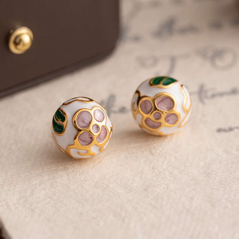 Ariya New Chinese National for Women Enamel Drop Glaze Flower Palace Style Stud Earrings Elegant Light High-end