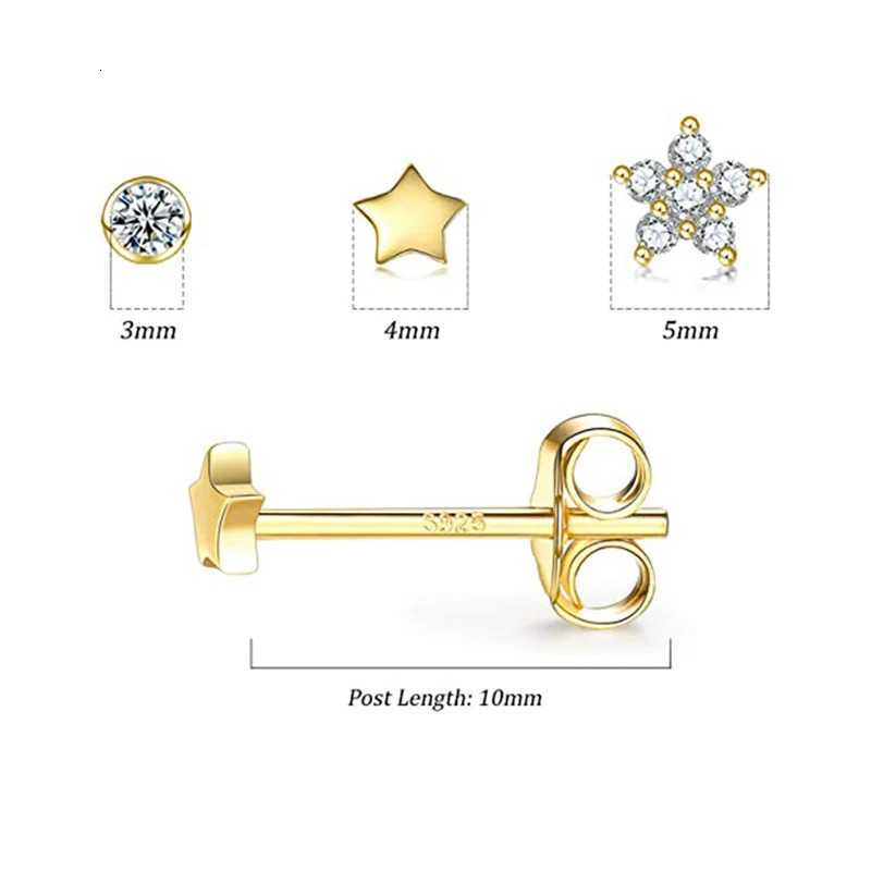 3pcs/set Bling Zircon Earrings 925 Sterling Silver Cute Mini Heart Star Stud Earrings Ear Bone Earlobe Piercing Jewelry XJ250718