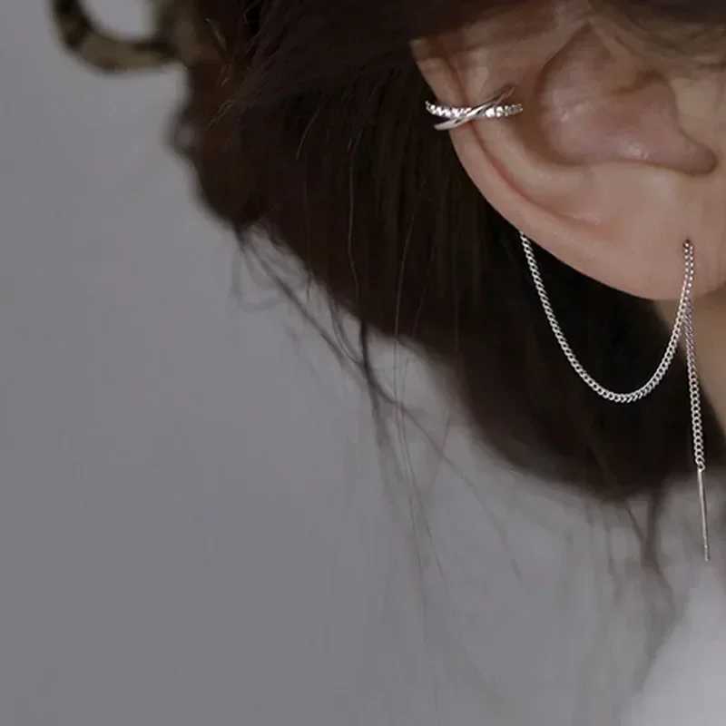 1PC Silver Color Crystal Tassel Cuff Ear Clip Earring for Women Shiny Rhinestone Chain Fake Cartilage Piercing Jewelry FashionXJ250718