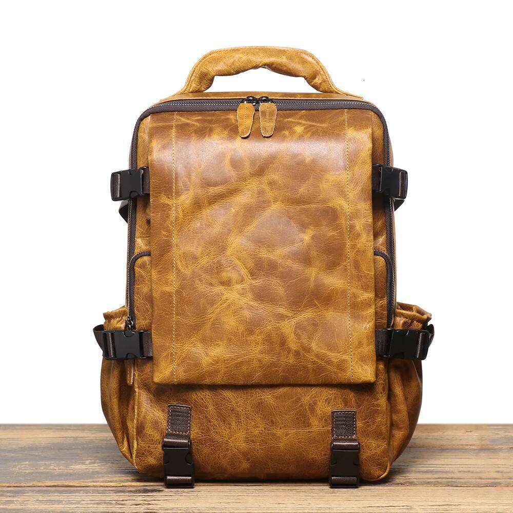 Designer Luxury LUOKIR New Men's Genuine Leather Travel Women's Cowhide School Large Capacity Backpack Original Double Shoulder Bag
