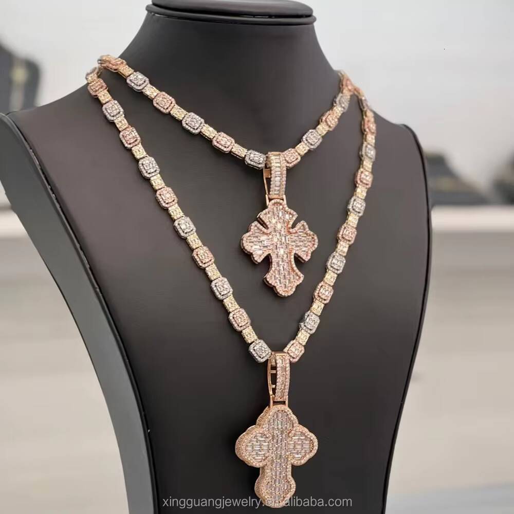 Matching Popular Cross Pendant Pass Diamond test baguette Moissanite Solid Silver Pendant Custom Prayer Pendants Jewelry