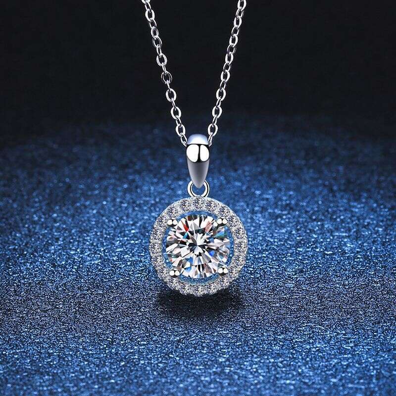 Moissanite Necklace Sier Pendant Plated PT950 Classic Precision Round Fashion Simple Collarbone Chain 903