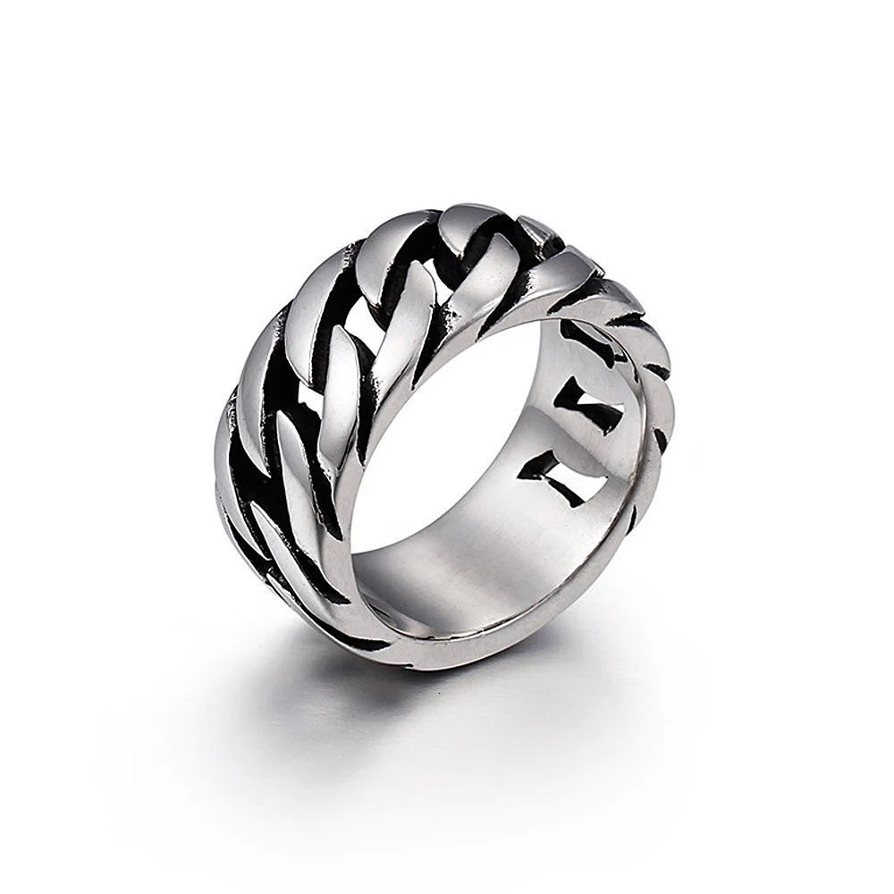 10MM Korean Fashion Simple Link Chain Ring for Men and Women Punk Hip Hop Stainless Steel Biker Chain Ring Jewelry Gift 250717