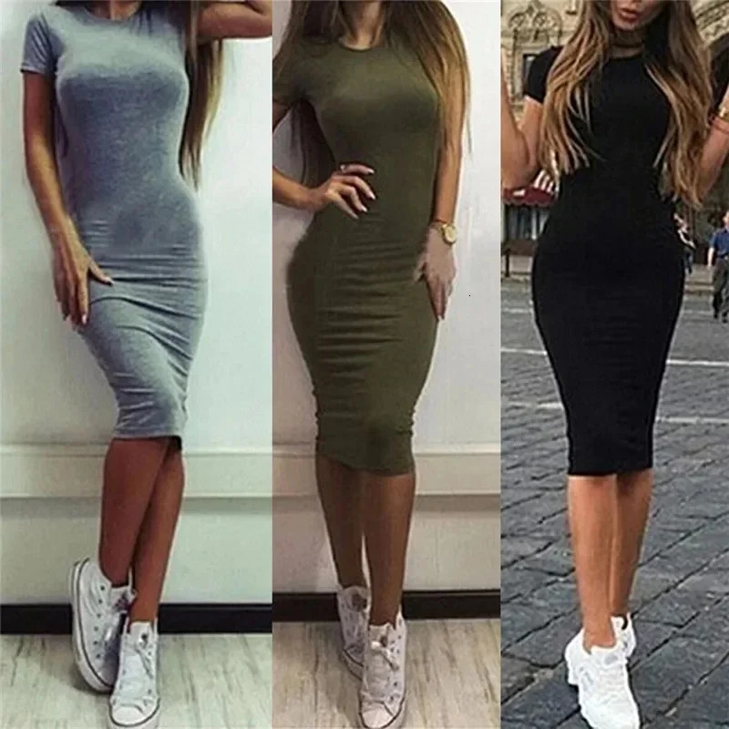 Summer Women Dresses KneeLength Shinny Casual Short Sleeve Bandage Bodycon Sheath Dress Vestidos 250717