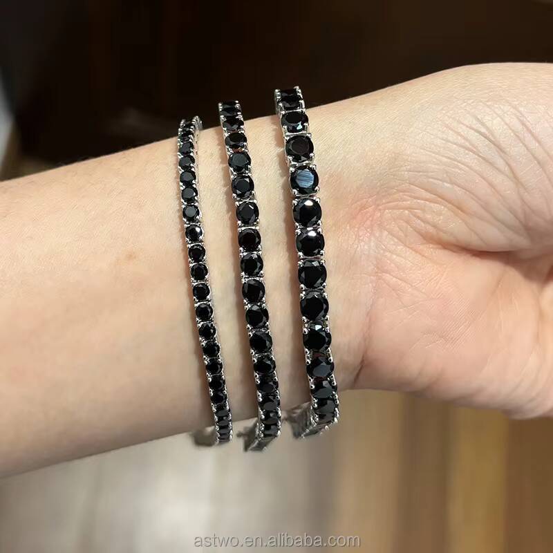 VVS 2mm-6.5mm 925 Sterling Silver Bracelet Mens Womens Bracelet Black Moissanite Tennis Bracelet Men