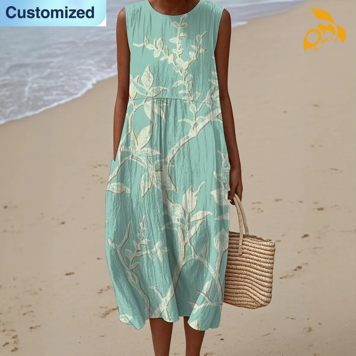 free shipping designer of customized soft comfortable full-body printed sleeveless women's dress with exquisite patterns from US