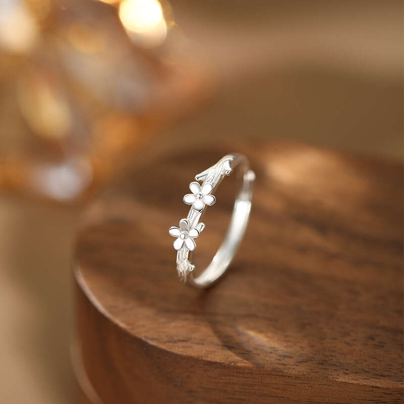 Abao S999 Pure Silver Floral Ring Forest Style Sweet Fresh Temperament Adjustable Gentle Hand Jewelry