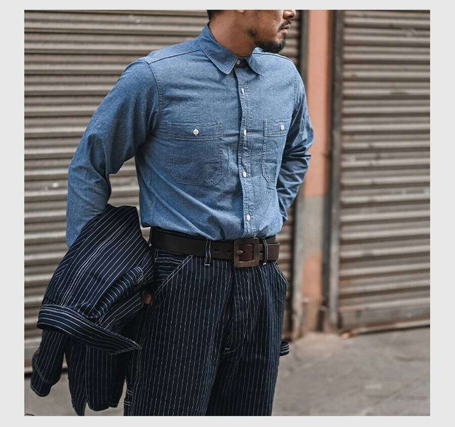 Non_Stock_50S Classic Double Patch Pocket Youth Long-Sleeved Work Shirt