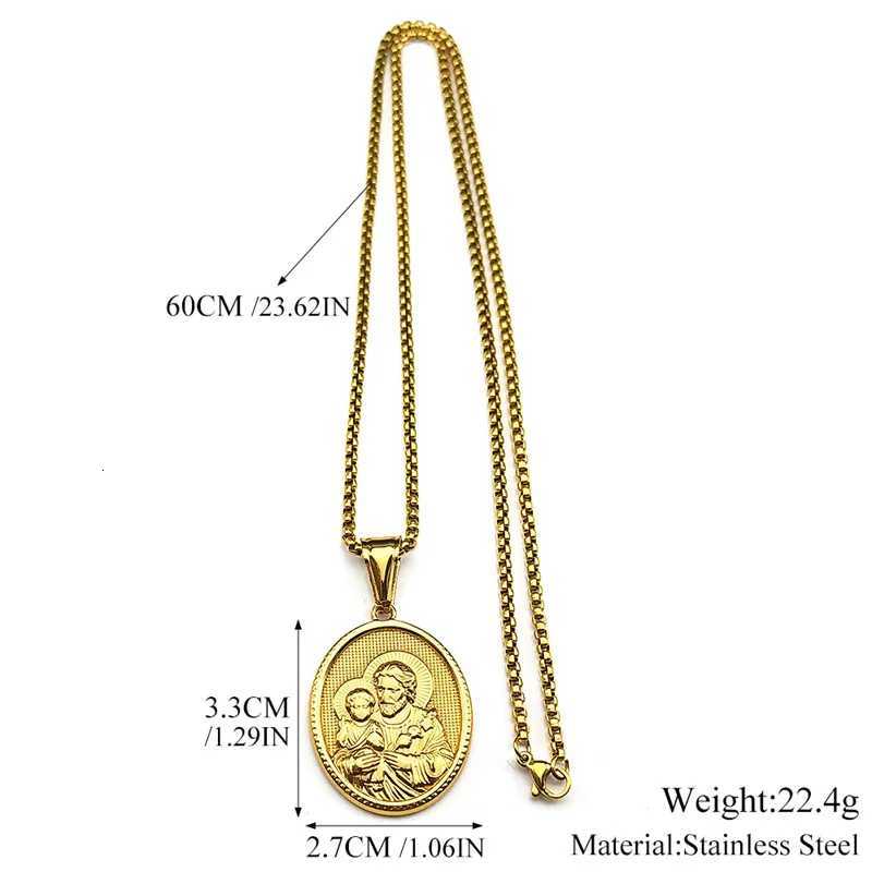 Saint Joseph Religious Jesus Medal Necklace for Women Men Stainless Steel Gold Color Necklaces Gift Amulet Jewelry W250718
